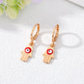 Gold Tone Colorful Enamel Hamsa Evil Eye Huggie Earrings view 2