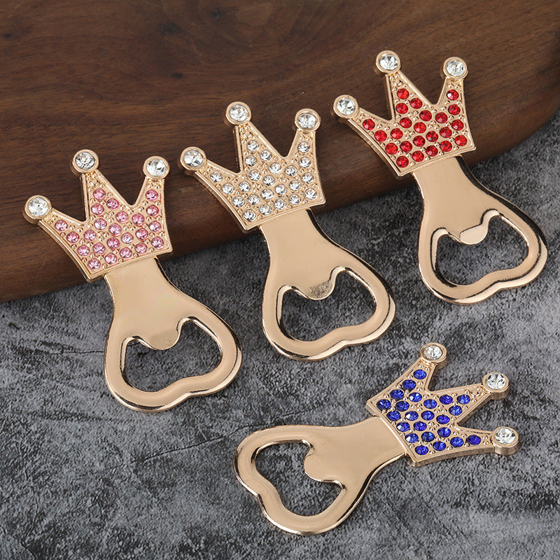 Colorful Crown Rhinestone Bottle Opener Keychain for Beer Gifts