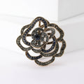 Purple Black Red Blue Rhinestone Openwork Rose Brooch Pins view 9