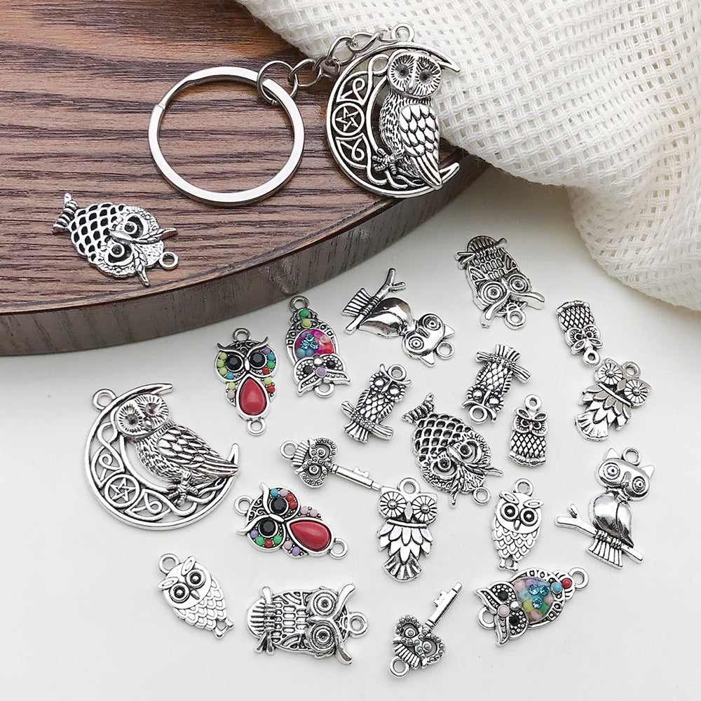 Antique Silver Zinc Alloy Owl Cat Charm Pendant for DIY Bracelet Necklace Jewelry Making