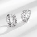 Silver Tone CZ Baguette Huggie Hoop Earrings Metal Pair view 3