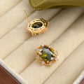 Gold Olive Green Oval CZ Butterfly Frame Stud Earrings view 3