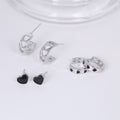Black Heart Silver Huggie Five Pair Mixed Earring Set view 2