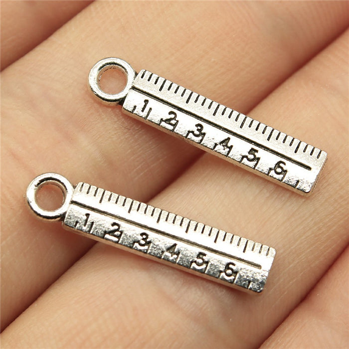 Antique Silver Ruler Pendant Charm With Etched Scale Marks