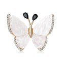 White Shell Butterfly Brooch Rhinestone Edge Black Antennae view 1
