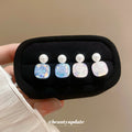 Square Crystal Drop Stud Earrings in Pink and Blue view 2