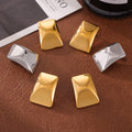 Gold Steel Rectangular Concave Convex Stud Earrings Pair view 2