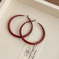Glossy Burgundy Round Hoop Earrings In Three Graduated Sizes view 6