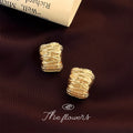 Gold Textured Wrinkled Geometric Clip Style Stud Earrings view 2