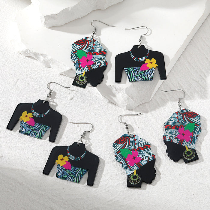 Black Acrylic African Figure Drop Earrings Three Styles