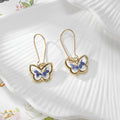 Gold Tone Small Butterfly Pressed Flower Drop Earrings in Seven Designs view 8