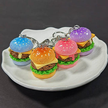 Resin Mini Hamburger Keychains Pink Purple Classic Styles