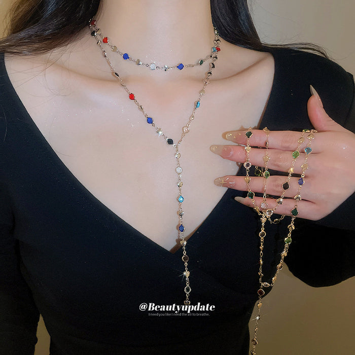 Multicolor Beaded Y Necklace with Round Accents and Drop Strand