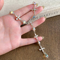 Silver Cross Y Drop Necklace Aurora Crystal Cross Tassel view 3