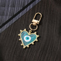 Gold Tone Pearl Edge Heart Evil Eye Clip Keychains view 6