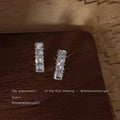 Gold Four Square Crystal Bar Stud Earrings Clear Stones view 1