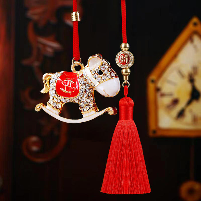 Mini Crystal Rocking Horse Keychains and Tassel Car Hangers