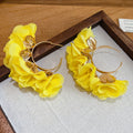 Chiffon Flower C Hoop Earrings in Yellow and Turquoise view 6