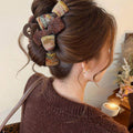 Brown Mixed Tweed Bow Large Hair Claw Clip Coffee Tone view 4