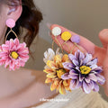 Fabric Daisy Hoop Drop Earrings in Four Colors Decorative Jewelry view 1