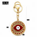 Evil Eye Enamel Keychain Gold Metal Rhinestone Disc Charm view 2