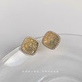 Gold Pavé Champagne Crushed Crystal Square Stud Earrings view 4