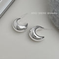Silver Hollow Geometric Crescent Half-Hoop Stud Earrings view 1