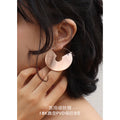 Gold Brushed Fan Disc Geometric Hoop Earrings Titanium Steel view 4