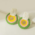 Twelve Color Woven Circle Statement Dangle Stud Earrings view 9