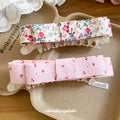 Fabric Floral And Cherry Stripe Bow Twist Hair Clips view 4