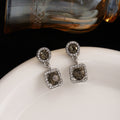 White and Smoky Gray Round Square Halo Stud Earrings view 2