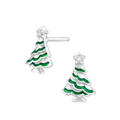 Green christmas tree stud earrings alternate product view