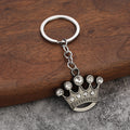 Silver Tone Metal Crown Keychain With Clear Stone Accents view 1