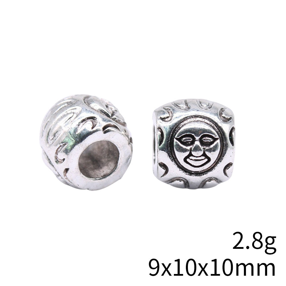 9x10x10mm 2.8g Antique Silver Zinc Alloy Sun Large Hole Bead for DIY Necklace Bracelet Making