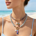 Painted Fish And Pearl Look Star Charm Beaded Necklace view 4
