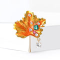 Orange Enamel Maple Leaf Brooch With Crystal Drop and Bar view 2