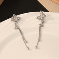 Silver Crystal Butterfly Dual Chain Tassel Drop Earrings view 3