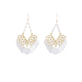 White Disc and Gold Filigree Pearl Look Hook Earrings view 5