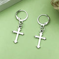 Silver-Tone Cross Dangle Earrings with Hinged Clasps view 2