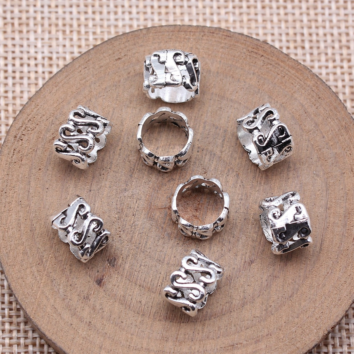 10x10x7mm 0.6g Antique Silver Zinc Alloy S Shape Design Large Hole Beads for Bracelet Making
