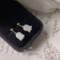 Gold Ball Stud Milky White Flower Bell Drop Earrings view 3