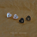 Black Shell Heart Stud Earrings Gold Beaded Rim Center Stone view 1