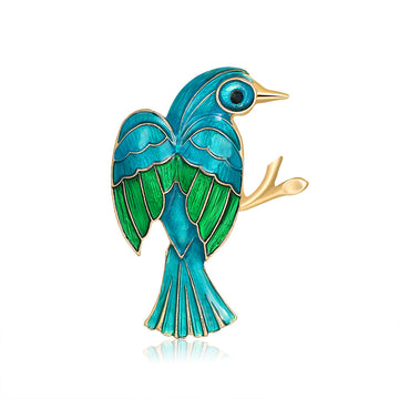 Aqua Green Bird Enamel Metal Brooch Pin for Jackets and Lapels