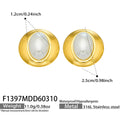 Gold Oval Wide Bezel White Pearl Look Stud Earrings view 6