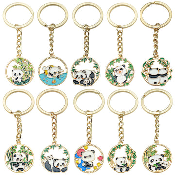 Round Panda Enamel Keychains in 10 Illustrated Scenes