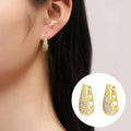 Pave Crystal Teardrop U Shape Huggie Earrings Gold Silver view 3
