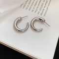Chunky C Hoop Stud Earrings in Ten Textured Styles view 11