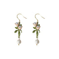 Gold Tone White Bell Flower Pearl Branch Drop Earrings view 5