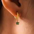 Gold Huggie Hoops Colored Star Glass Drill Charm Drops view 4
