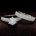 Silver Tone Round Stone Three Band Ring Set with Clear Stone Accents view 3